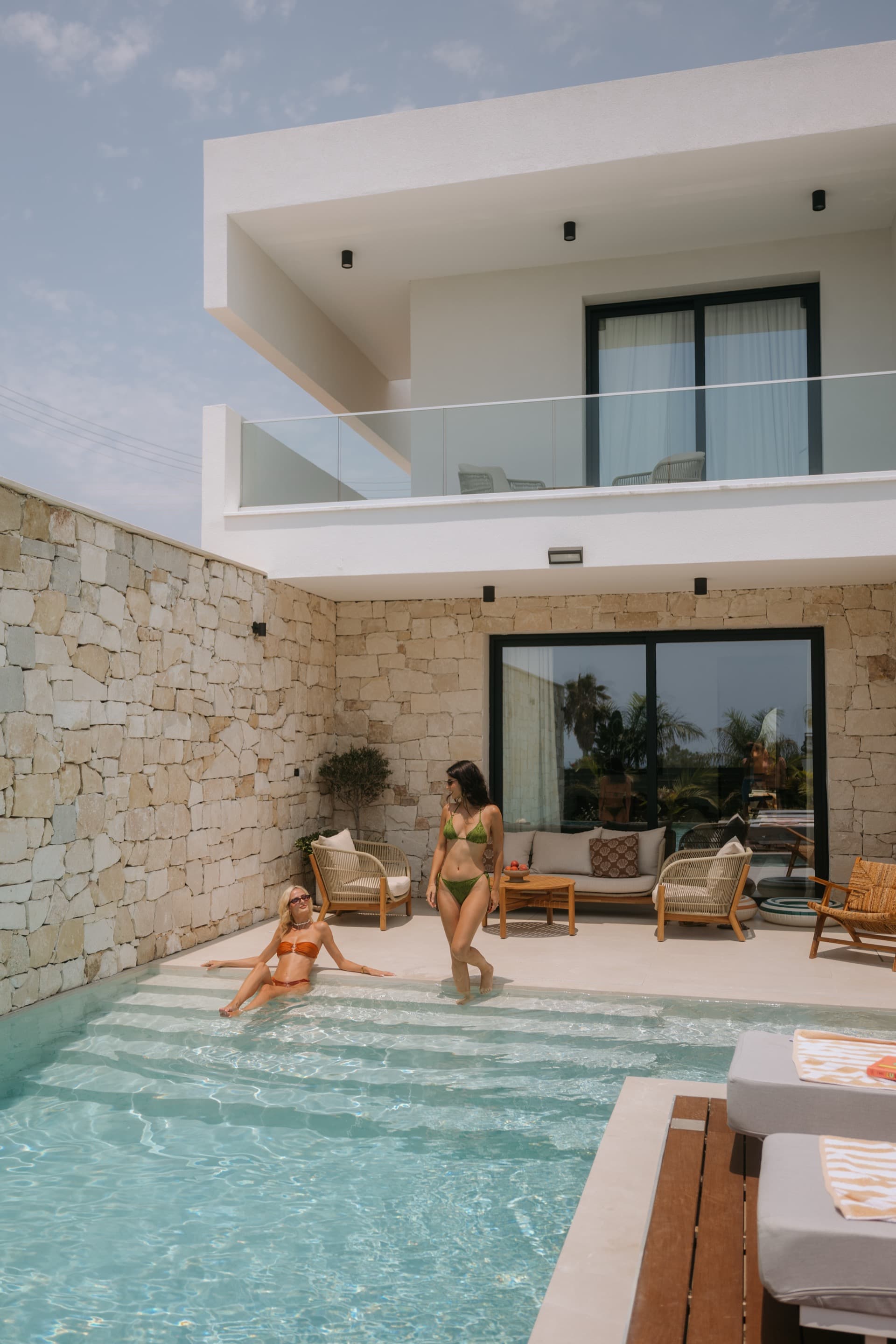 Stone-clad villa with a shaded terrace in Cyprus